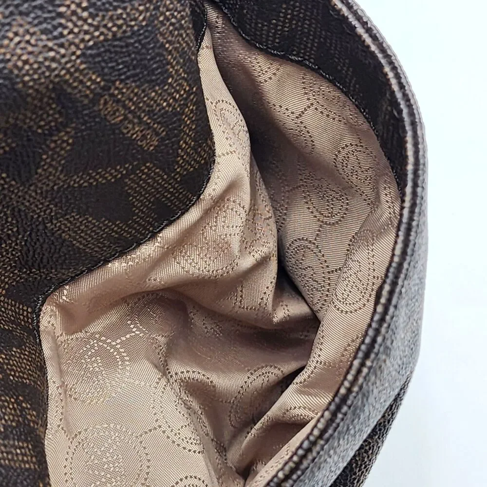 Michael Kors Coated Canvas Monogram MK Leather Trim Large Tote Bag Brown